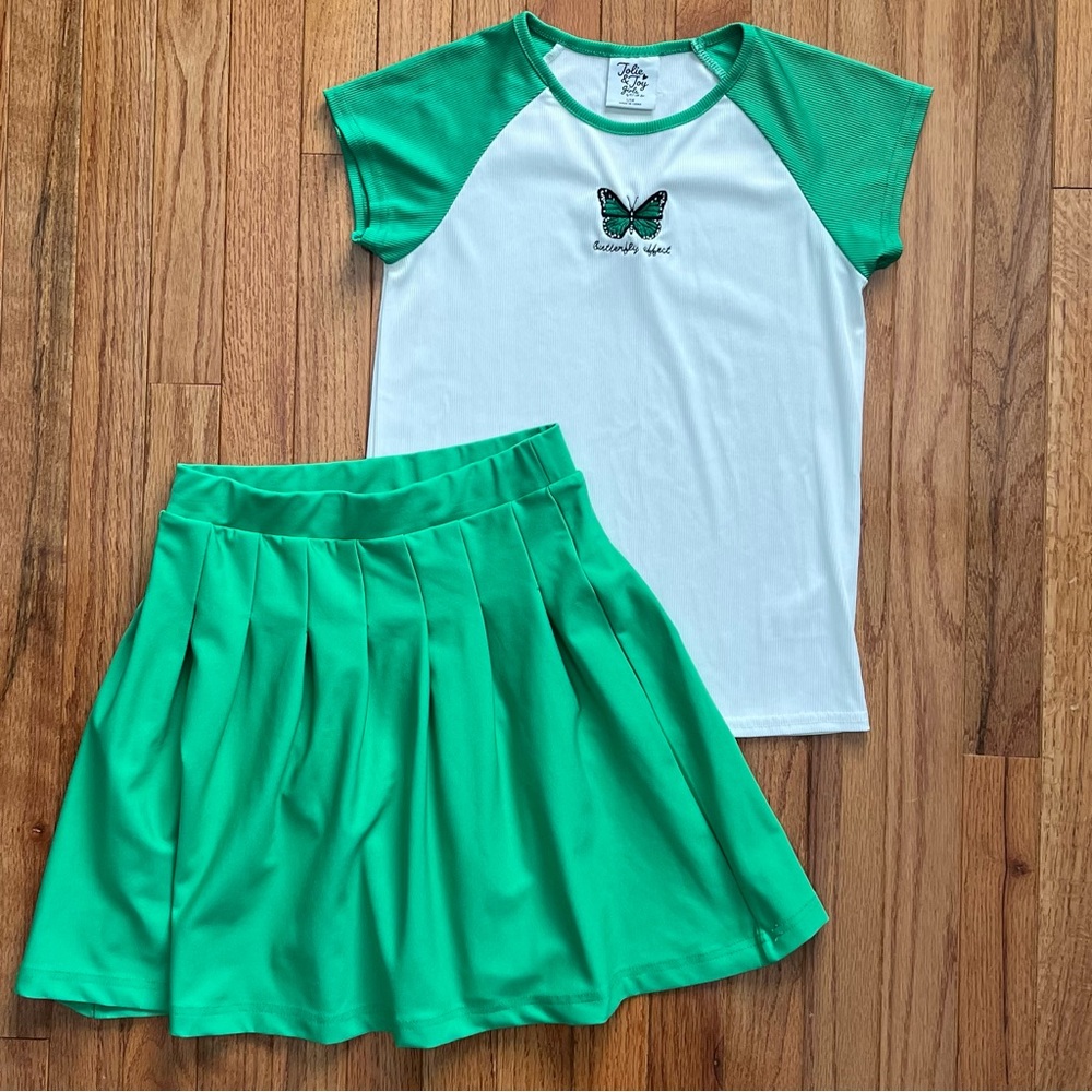 Jolie & Joy Butterfly Green & White Tshirt w/green skirt girls 14